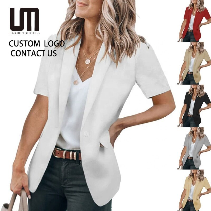 Women Blazer Manufacturer - 2025 Summer Short Sleeve Solid Single-Breasted Suit Jacket