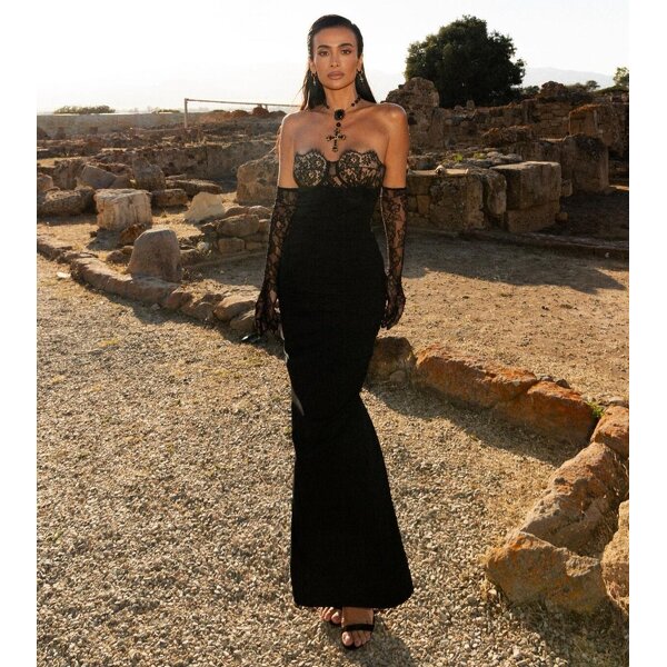 Ball Gown Manufacturer - Women Chic Vintage Floor-Length Lace Zipper Evening Formal Party