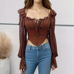 Chiffon Blouse Manufacturer - Liu Ming Women Summer Sexy Flare Sleeve Ruffle Halter Backless
