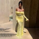 Pleated Skirt Dress Manufacturer - Women Chic One-Shoulder Autumn Lace Long Sleeve Casual