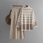 Women Two Piece Set Manufacturer - Liu Ming 2025 Autumn Winter Turtleneck Sweater + Straight Pants