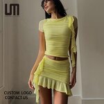 Women Two Piece Set Manufacturer - Liu Ming 2024 Mesh Crop Top + Mini Skirt Sexy Party Club