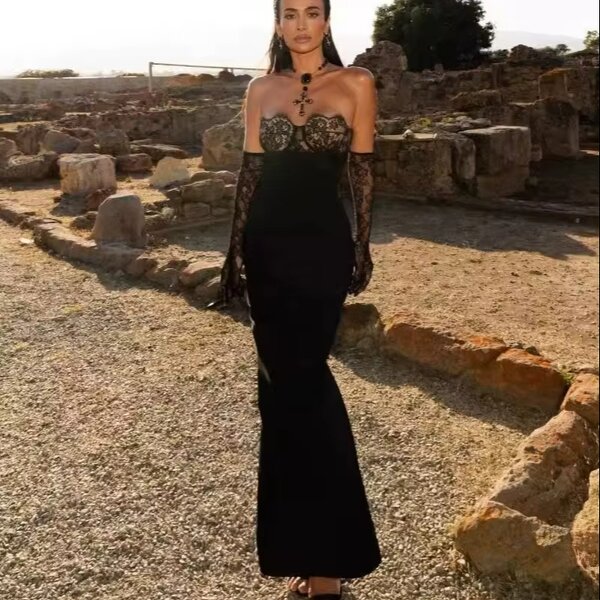 Ball Gown Manufacturer - Women Elegant Vintage Long Floor-Length Lace Formal Party