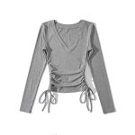 Basic T Shirt Tops Manufacturer - Liu Ming Women Casual O Neck Long Sleeve Side Lace up