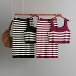 Women Two Piece Set Manufacturer - Clearance Summer Contrast Striped Vest & Skirt Sling