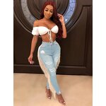 Denim Pants Manufacturer - 2025 Custom Logo Y2K Hole Tassel High Waist Straight Slim