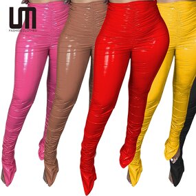 Leather Pants Manufacturer - Cheap Fall Winter Women Streetwear High Waist Stacked