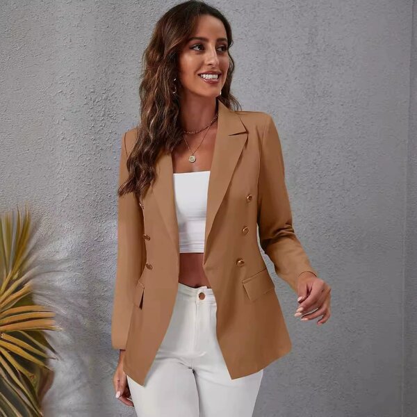 V-neck Blazer Manufacturer - Women Single Button Closure Solid Color Formal Office Style