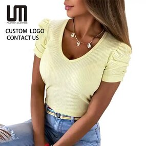 Casual T-Shirt Manufacturer - 2025 Women Summer Sexy Slim V-Neck Stretch Basic Tee
