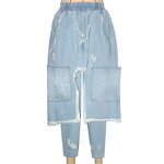 Denim Pant Manufacturer - Custom Logo Women Harem Ripped Hip Hop Punk Elastic Waist Washed