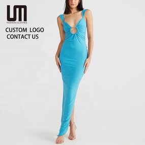 Maxi Dress Manufacturer - 2026 Deep V-Neck Backless Ruched Sleeveless Summer Party