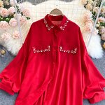 Retro Blouse Manufacturer - Liu Ming 2024 Women Loose Puff Sleeve Front Button Decoration