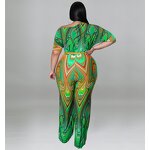 Plus Size Jumpsuit Manufacturer - Women New Fashion Sexy Slash Neck Printing Wide Leg Outfit