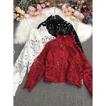 Lace Blouse Manufacturer - Liu Ming Women Elegant French Vintage Slim Lantern Sleeve Hollow