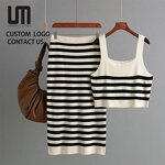 Women Two Piece Set Manufacturer - Clearance Summer Contrast Striped Vest & Skirt Sling