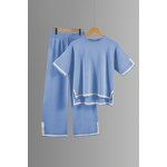 Women Two Piece Set Manufacturer - Liu Ming 2024 Summer O Neck Knitted Top + Wide Leg Pants