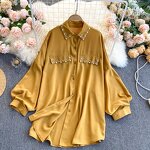 Retro Blouse Manufacturer - Liu Ming 2024 Women Loose Puff Sleeve Front Button Decoration