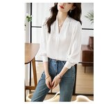 V-Neck Blouse Manufacturer - Women Solid Color Button Detail Mature Spring Autumn Summer