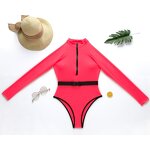 One Piece Swimsuit Manufacturer - Liu Ming Custom Logo Women Long Sleeve Surfing Swimwear Beachwear