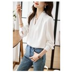 V-Neck Blouse Manufacturer - Women Solid Color Button Detail Mature Spring Autumn Summer