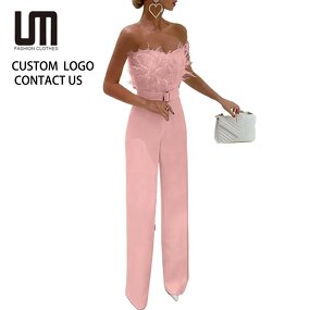 Bodysuit Jumpsuit Manufacturer - 2025 Women Sexy Feather Sleeveless Elegant Clubwear Wholesale