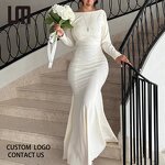 Prom Gown Manufacturer - 2026 Custom Floor-length Full Sleeve Backless Draped