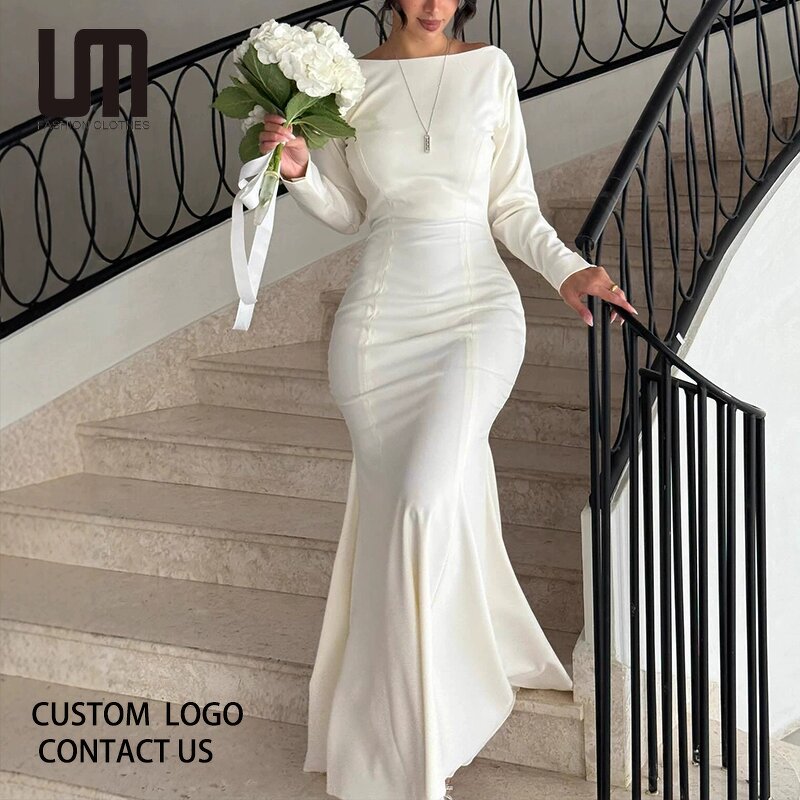 Prom Gown Manufacturer - 2026 Custom Floor-length Full Sleeve Backless Draped