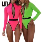 One Piece Swimsuit Manufacturer - Liu Ming Custom Logo Women Long Sleeve Surfing Swimwear Beachwear