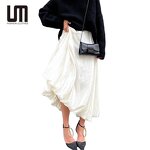 Maxi Bubble Skirt Manufacturer - Liu Ming Women Elegant Office Lady Satin Vintage Loose High Waist