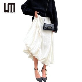 Maxi Bubble Skirt Manufacturer - Liu Ming Women Elegant Office Lady Satin Vintage Loose High Waist