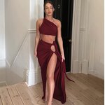 Maxi Skirt Set Manufacturer - Liu Ming 2024 Women Sexy Sleeveless Backless One Shoulder Slit