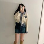 Knitted Cardigan Manufacturer - Liu Ming 2025 Women Autumn Patchwork Color Short Sweater