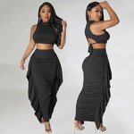 Women Two Piece Set Manufacturer - Liu Ming 2024 Custom Crop Tops + High Waist Fringe Skirt