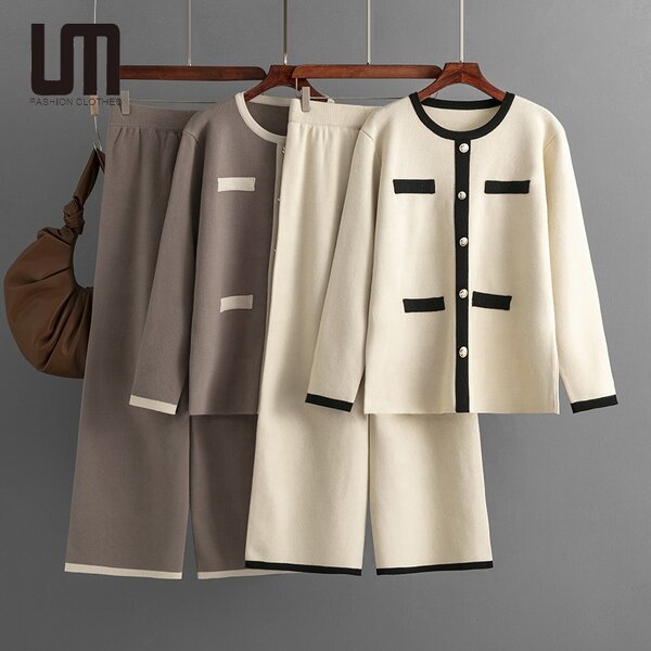 Women Two Piece Set Manufacturer - Liu Ming 2025 Autumn Winter V Neck Sweater Casual Knitted