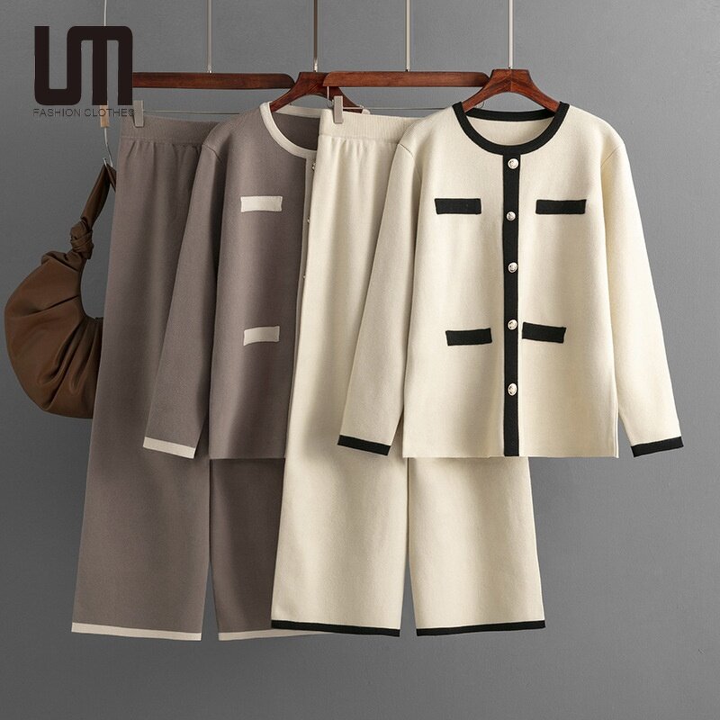 Women Two Piece Set Manufacturer - Liu Ming 2025 Autumn Winter V Neck Sweater Casual Knitted