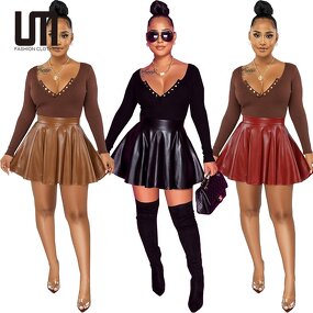 Mini Skirt Manufacturer - Liu Ming 2025 Women Streetwear Pleated Faux Leather A Line