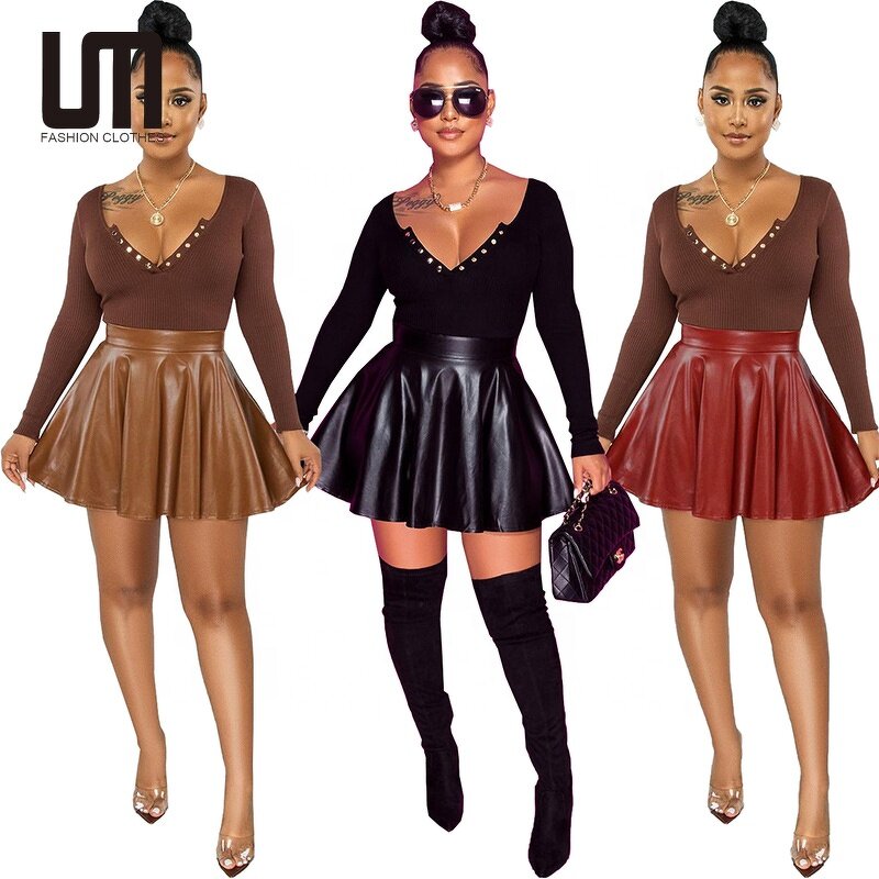 Mini Skirt Manufacturer - Liu Ming 2025 Women Streetwear Pleated Faux Leather A Line