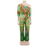 Plus Size Jumpsuit Manufacturer - Women Fashion Sexy Slash Neck Printing Wide Leg Romper
