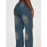 Denim Pants Manufacturer - 2026 Women Vintage Y2K Loose Wide Leg Mid Waist Hole Straight