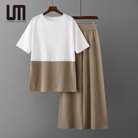 Women Two Piece Set Manufacturer - Cheap Wholesale Spring Oversized T Shirt + Wide Leg Pants
