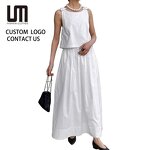 Women Two Piece Set Manufacturer - OEM White Sleeveless Vest Top + High Waist A-Line Skirt