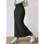 Knitted Maxi Skirt Manufacturer - Liu Ming Women Fall Winter High Waist Striped Slim Slit