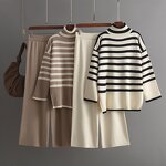 Women Two Piece Set Manufacturer - Liu Ming 2025 Autumn Winter Turtleneck Sweater + Straight Pants