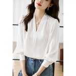 V-Neck Blouse Manufacturer - Women Solid Button Front Design Mature Spring Autumn Summer