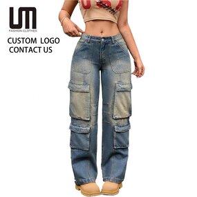 Denim Pants Manufacturer - 2026 Retro Multi-Pocket Loose Hip-hop Straight-leg Jeans