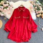 Retro Blouse Manufacturer - Liu Ming 2024 Women Loose Puff Sleeve Front Button Decoration