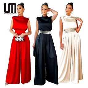 Rompers Jumpsuit Manufacturer - OEM ODM Women Sleeveless Wide Leg Slim Elegant One Piece