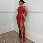 Maxi Skirt Set Manufacturer - Liu Ming 2024 Women Sexy Sleeveless Backless One Shoulder Slit