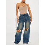 Denim Pants Manufacturer - 2026 Women Vintage Y2K Loose Wide Leg Mid Waist Hole Straight