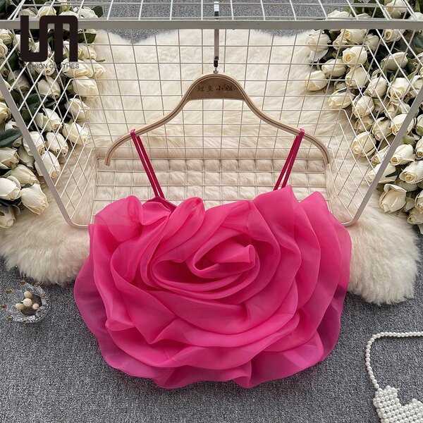 Tank Tops Manufacturer - Liu Ming 2024 Women Summer Sexy Sleeveless 3D Flowers Mesh Petals